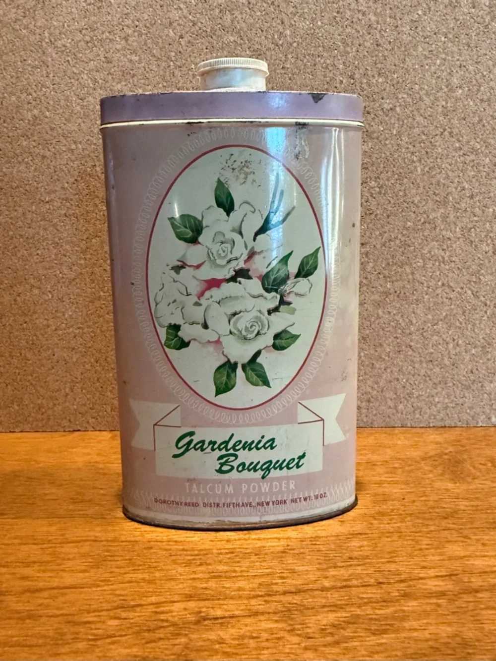 Vintage 1950s Dorothy Reed Gardenia Bouquet Talcum Powder Tin Floral Graphics